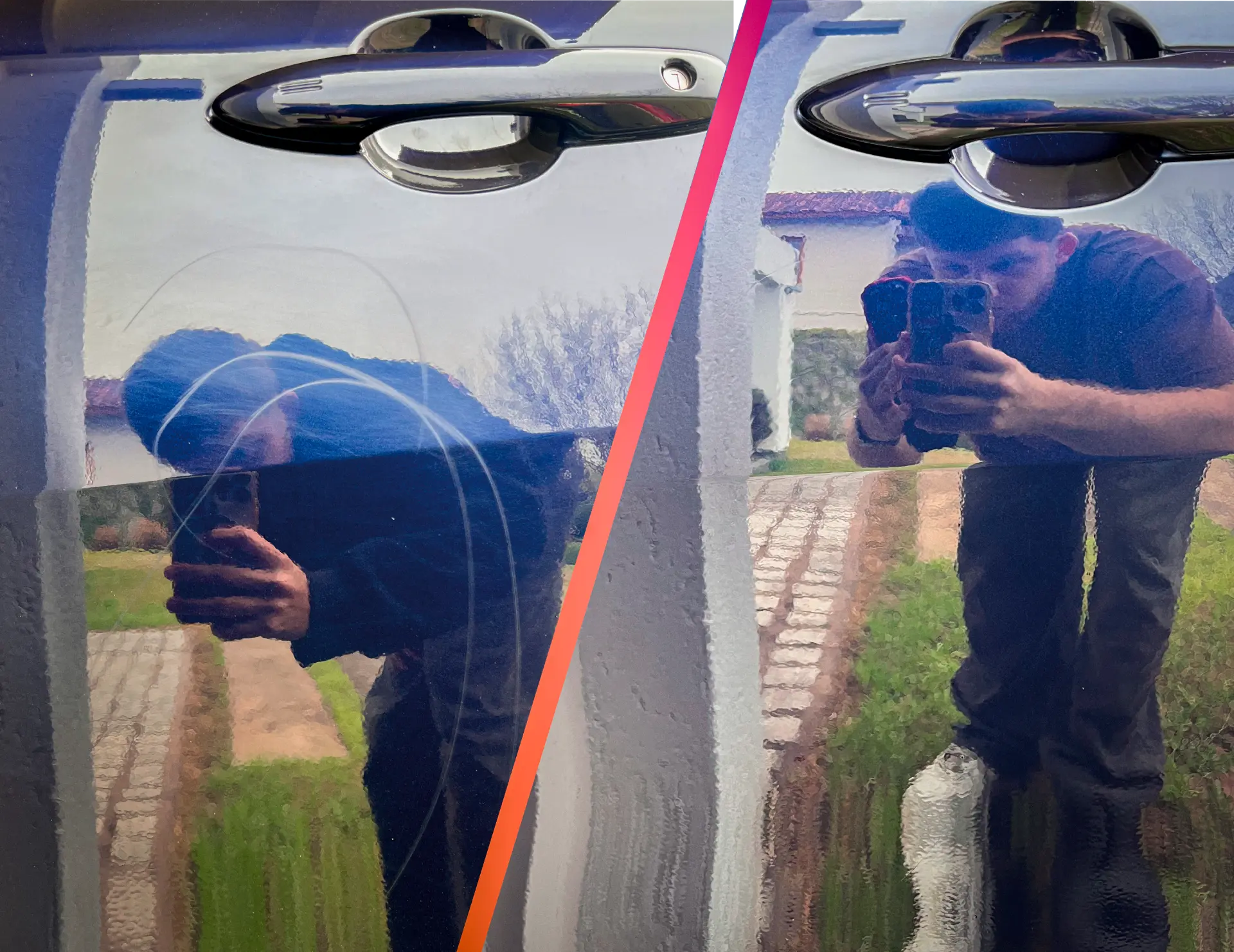 Comparación de pintura antes y después de la corrección